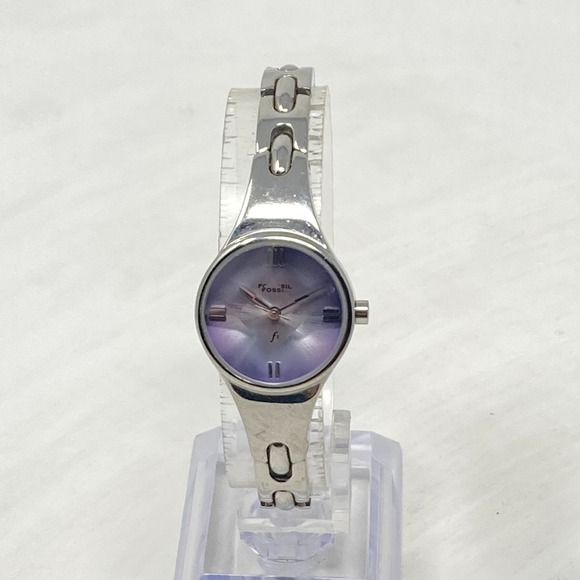 Fossil F2 Watch Women 23mm Silver Tone Purple Faceted Dial 30M New Battery 6.25" - Picture 4 of 15